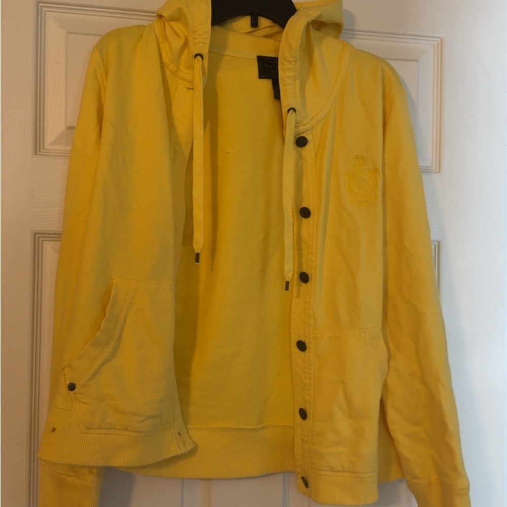 Ralph Lauren Jeans Yellow Hoodie Size Large Zip Up Crest Logo